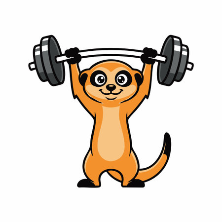 Cute Meerkat lifting barbell.のイラスト素材