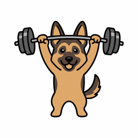 Cute German Shepherd lifting barbell.のイラスト素材