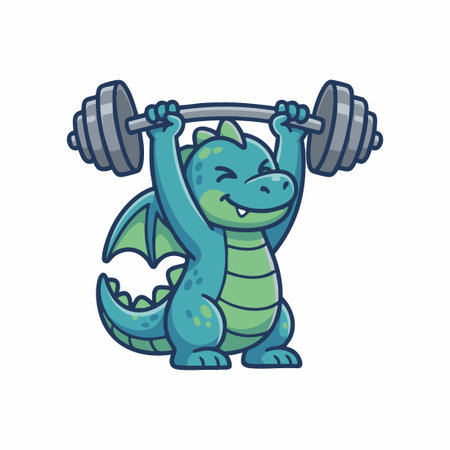 Cute Dragon lifting barbell.のイラスト素材
