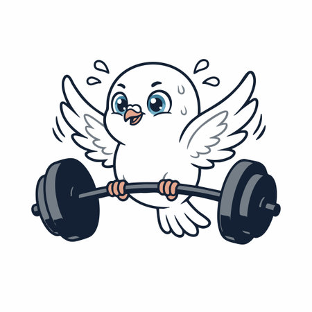 Cute Dove lifting barbell.のイラスト素材
