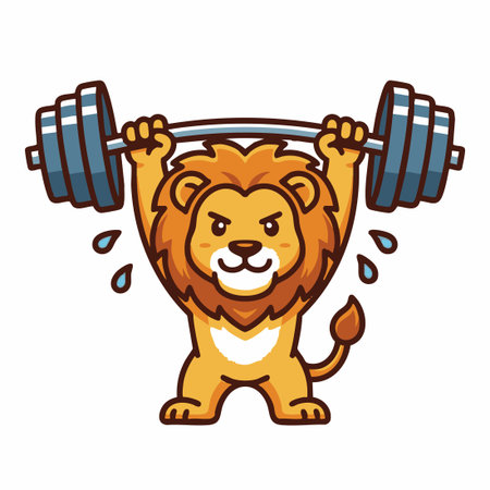 Cute Lion lifting barbell.のイラスト素材
