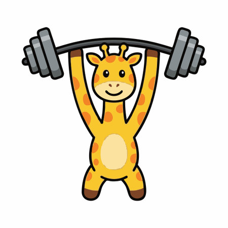 Cute Giraffe lifting barbell.のイラスト素材