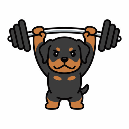 Cute Rottweiler lifting barbell.のイラスト素材