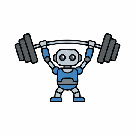Cute Robot lifting barbell.のイラスト素材