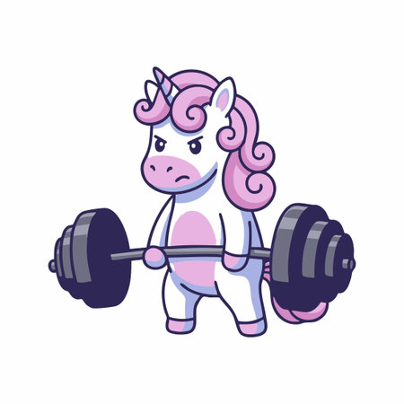 Cute Unicorn lifting barbell.のイラスト素材