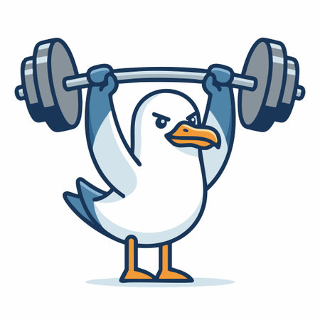 Cute Seagull lifting barbell.のイラスト素材