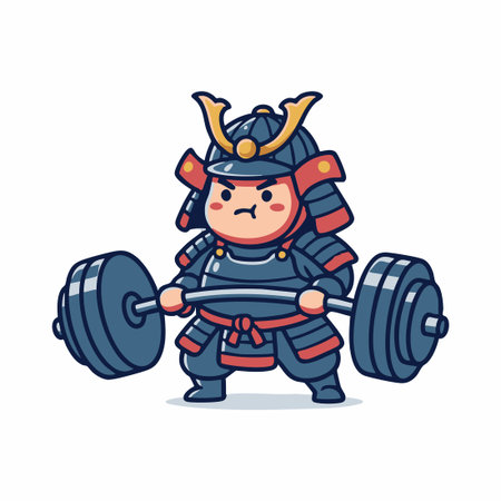Cute Samurai lifting barbell.のイラスト素材