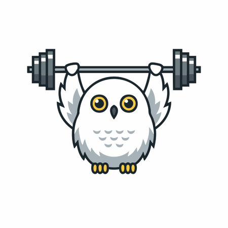 Cute Snowy Owl lifting barbell.のイラスト素材