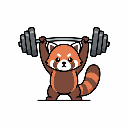 Cute Red Panda lifting barbell.のイラスト素材
