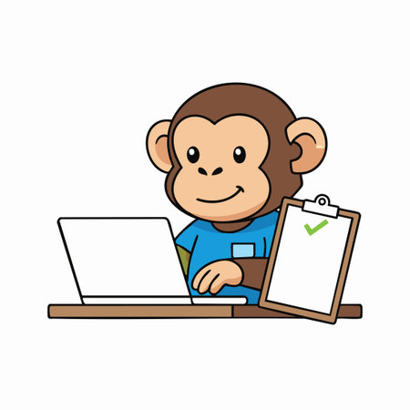 productive monkey cartoon completing online checklist.のイラスト素材