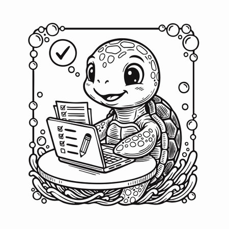 productive turtle mascot finishing online checklist.のイラスト素材