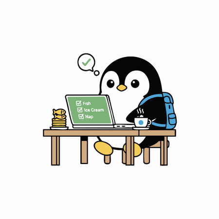 productive penguin character finishes daily checklist.のイラスト素材