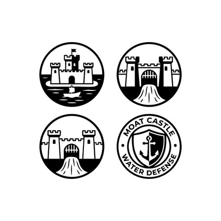 Black and White Moat Castle Water Defense Badgeのイラスト素材