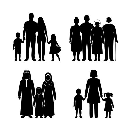diverse family generations silhouettes setのイラスト素材
