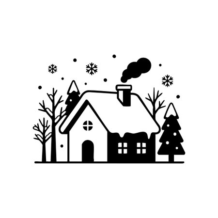 winter cabin snowy scene vector iconのイラスト素材