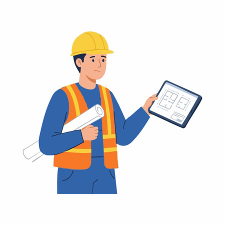 construction engineer with plans and tablet