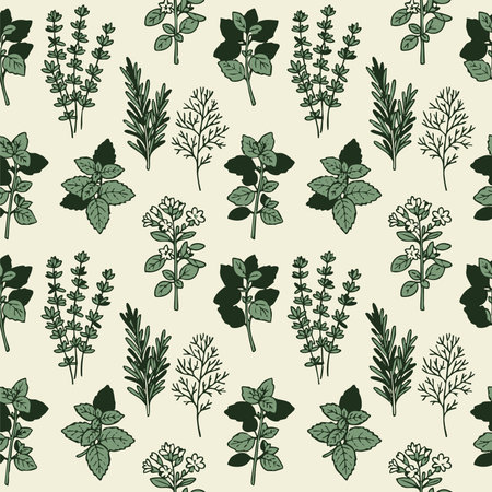 fresh culinary herbs seamless pattern illustrationのイラスト素材