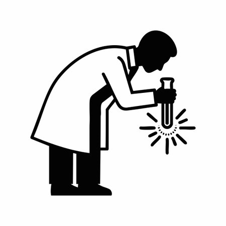 scientist examining glowing test tubeのイラスト素材