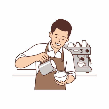 male barista making latte art coffeeのイラスト素材