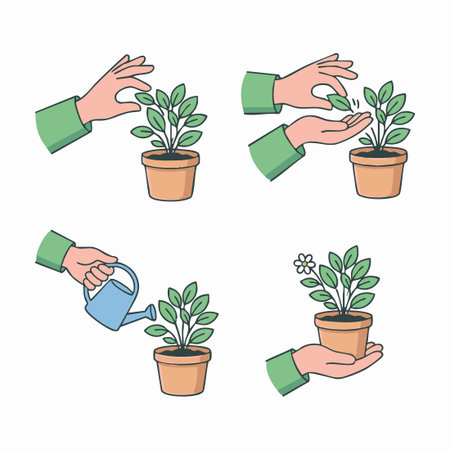 gardening steps for a potted plantのイラスト素材