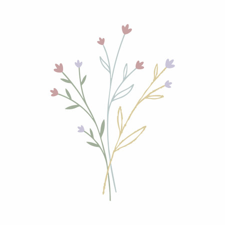simple pastel wildflower bouquet illustrationのイラスト素材