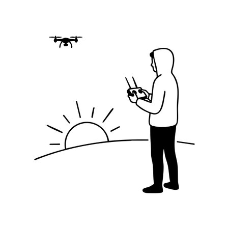 man flying drone at sunrise illustration