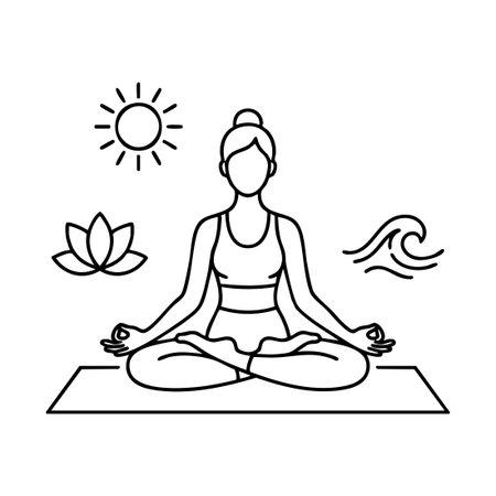 mindfulness yoga meditation woman line artのイラスト素材