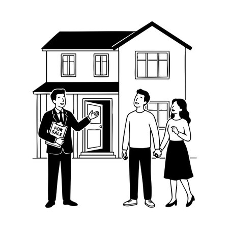 real estate agent showing house to coupleのイラスト素材