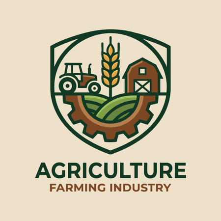 agriculture industry logo with tractor and gearのイラスト素材