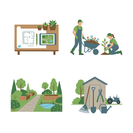 gardening and landscaping icon setのイラスト素材