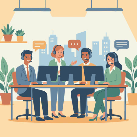 call center team providing customer supportのイラスト素材