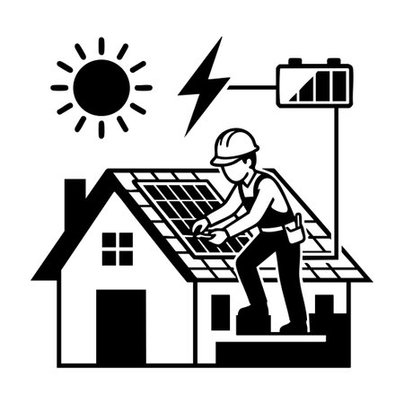 solar panel installation on house roofのイラスト素材