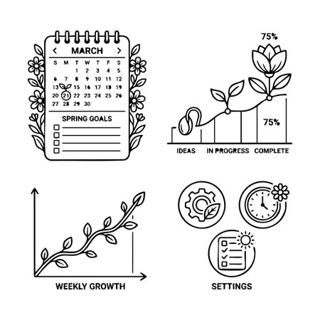 spring goal setting and growth iconsのイラスト素材