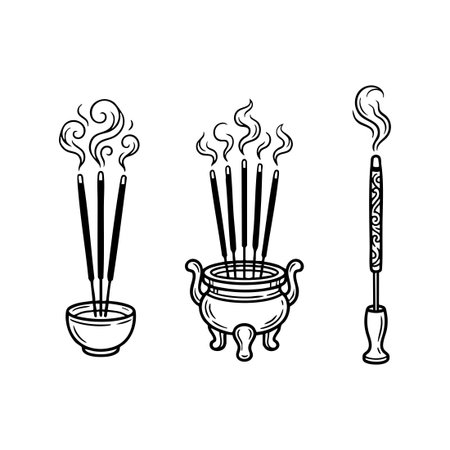 asian incense burner and sticks vector setのイラスト素材