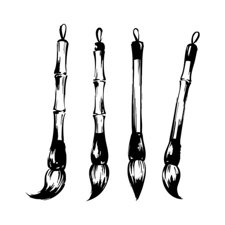 asian calligraphy brushes ink sketchのイラスト素材