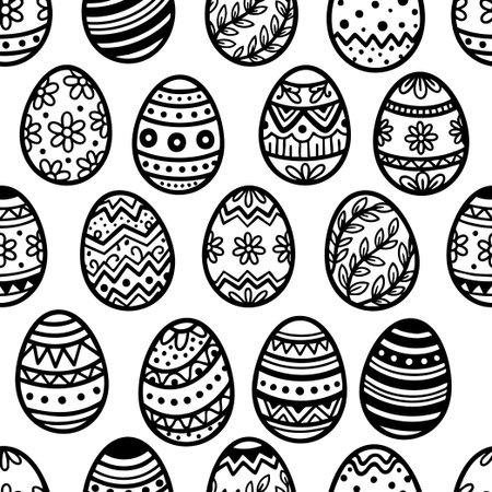 black and white doodle easter eggs patternのイラスト素材