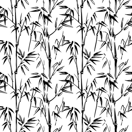 black and white bamboo seamless pattern illustrationのイラスト素材