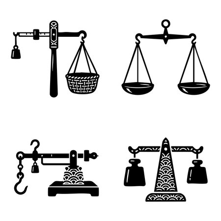 vintage weighing scales icon setのイラスト素材