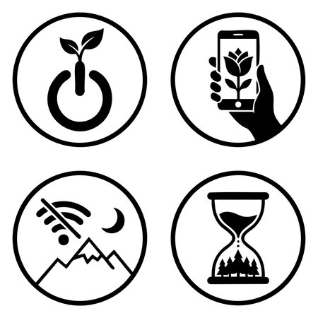 eco technology and digital detox iconsのイラスト素材