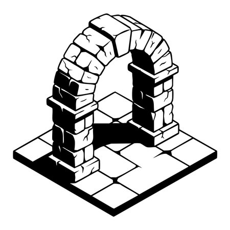 isometric stone dungeon arch illustrationのイラスト素材