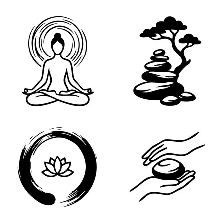zen meditation spa and wellness iconsのイラスト素材