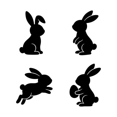 black easter bunny silhouette setのイラスト素材