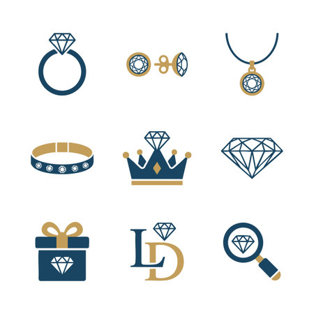 luxury diamond jewelry icon setのイラスト素材