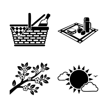 outdoor summer picnic icon setのイラスト素材