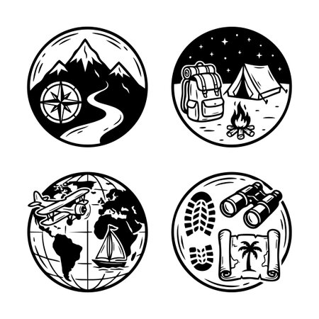 outdoor adventure and travel icons setのイラスト素材