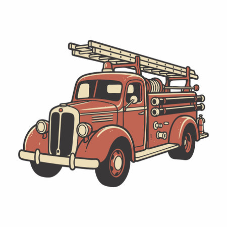vintage red fire engine illustration
