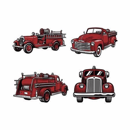 vintage fire truck illustrations set