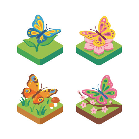 isometric butterfly nature icon setのイラスト素材