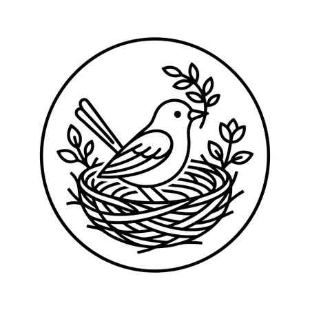 nesting bird with branch line artのイラスト素材