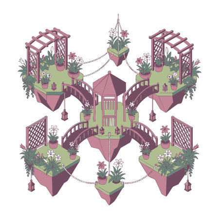 isometric fantasy floating gardenのイラスト素材